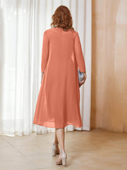 Robe de A-ligne en Mousseline à Manches Longues avec Veste Crépuscule