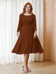 Robe de A-ligne en Mousseline à Manches Longues avec Veste Terracotta Grande Taille
