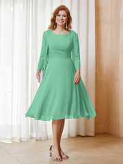 Robe de A-ligne en Mousseline à Manches Longues avec Veste Turquoise