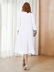 Robe de A-ligne en Mousseline à Manches Longues avec Veste Blanc Grande Taille