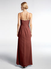 Robe Longue Simple en Mousseline à Col en V Et Bretelles Spaghetti terracotta