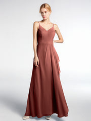 Robe Longue Simple en Mousseline à Col en V Et Bretelles Spaghetti terracotta Grande Taille