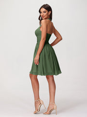Licou Col en V Mousseline Robe Demoiselle d'honneures Courtes Olive Verte
