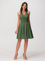 Licou Col en V Mousseline Robe Demoiselle d'honneures Courtes Olive Verte