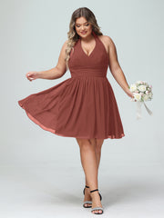 Licou Col en V Mousseline Robe Demoiselle d'honneures Courtes terracotta Grande Taille