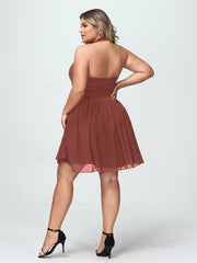 Licou Col en V Mousseline Robe Demoiselle d'honneures Courtes terracotta Grande Taille