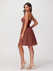 Licou Col en V Mousseline Robe Demoiselle d'honneures Courtes terracotta