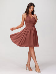 Licou Col en V Mousseline Robe Demoiselle d'honneures Courtes terracotta