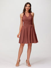 Licou Col en V Mousseline Robe Demoiselle d'honneures Courtes terracotta