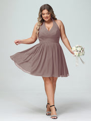 Licou Col en V Mousseline Robe Demoiselle d'honneures Courtes Dusk Grande Taille