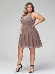 Licou Col en V Mousseline Robe Demoiselle d'honneures Courtes Dusk Grande Taille