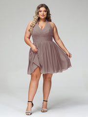 Licou Col en V Mousseline Robe Demoiselle d'honneures Courtes Dusk Grande Taille