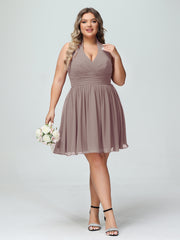 Licou Col en V Mousseline Robe Demoiselle d'honneures Courtes Dusk Grande Taille