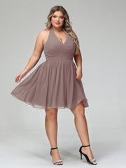 Licou Col en V Mousseline Robe Demoiselle d'honneures Courtes Dusk Grande Taille