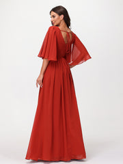 Profond Col En V Mousseline Robes Avec Fente Rouille Grande Taille