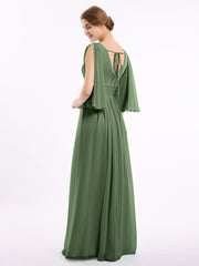 Profond Col En V Mousseline Robes Avec Fente Olive Verte
