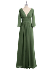 Profond Col En V Mousseline Robes Avec Fente Olive Verte
