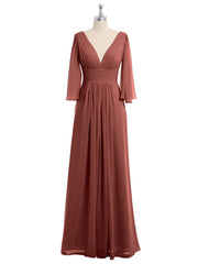 Profond Col En V Mousseline Robes Avec Fente terracotta
