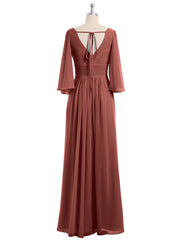 Profond Col En V Mousseline Robes Avec Fente terracotta