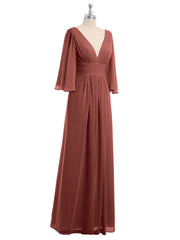 Profond Col En V Mousseline Robes Avec Fente terracotta