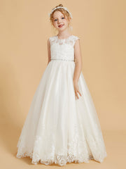 Charmantes Robes de Fille Sans Manches avec Appliques en Dentelle