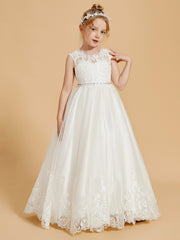 Charmantes Robes de Fille Sans Manches avec Appliques en Dentelle