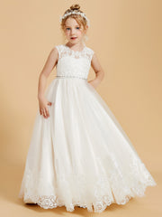 Charmantes Robes de Fille Sans Manches avec Appliques en Dentelle