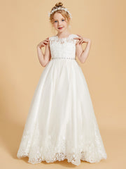 Charmantes Robes de Fille Sans Manches avec Appliques en Dentelle