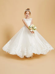 Charmantes Robes de Fille Sans Manches avec Appliques en Dentelle