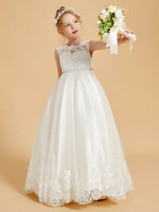 Charmantes Robes de Fille Sans Manches avec Appliques en Dentelle