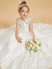 Charmantes Robes de Fille Sans Manches avec Appliques en Dentelle