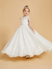 Charmantes Robes de Fille Sans Manches avec Appliques en Dentelle