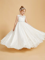 Charmantes Robes de Fille Sans Manches avec Appliques en Dentelle