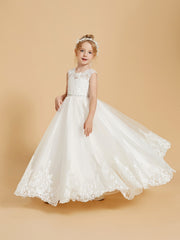 Charmantes Robes de Fille Sans Manches avec Appliques en Dentelle