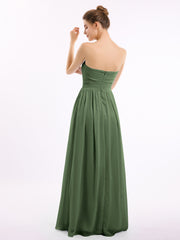 Sans Bretelles Longue Mousseline Robes De Demoiselle d'Honneur Olive Verte