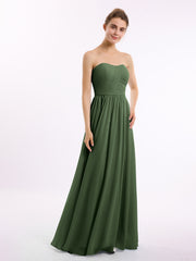 Sans Bretelles Longue Mousseline Robes De Demoiselle d'Honneur Olive Verte