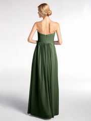 Robe Sans Bretelles Taille Empire en Mousseline avec Poches Olive Verte