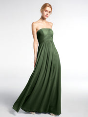 Robe Sans Bretelles Taille Empire en Mousseline avec Poches Olive Verte
