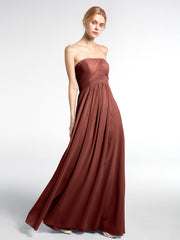 Robe Sans Bretelles Taille Empire en Mousseline avec Poches terracotta