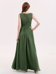 Robe Col en V Mousseline et Dentelle avec Fente Olive Verte
