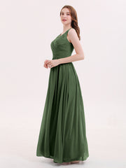 Robe Col en V Mousseline et Dentelle avec Fente Olive Verte