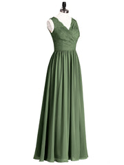 Robe Col en V Mousseline et Dentelle avec Fente Olive Verte Grande Taille