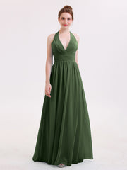 Licou Col en V Mousseline Robe Demoiselle d'honneur Olive Verte
