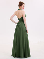 Licou Col en V Mousseline Robe Demoiselle d'honneur Olive Verte