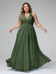 Licou Col en V Mousseline Robe Demoiselle d'honneur Olive Verte Grande Taille