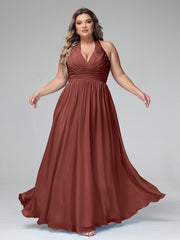 Licou Col en V Mousseline Robe Demoiselle d'honneur terracotta Grande Taille