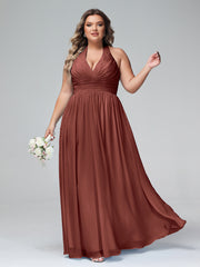 Licou Col en V Mousseline Robe Demoiselle d'honneur terracotta Grande Taille