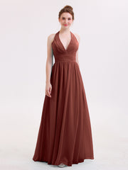 Licou Col en V Mousseline Robe Demoiselle d'honneur terracotta