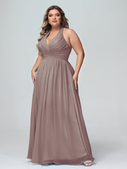 Licou Col en V Mousseline Robe Demoiselle d'honneur Dusk Grande Taille