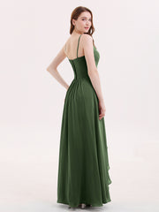 Mousseline Robe Demoiselle d'honneures avec Jupe Cascade Olive Verte